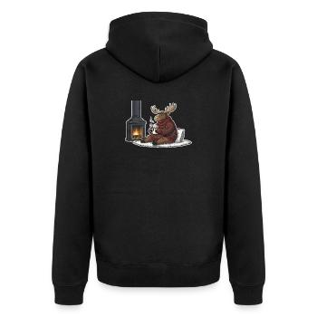 Kamin wärme Rentier Ugly Christmas - Unisex Premium Bio Zip Hoodie - Schwarz - Hinten - Nico (187cm)