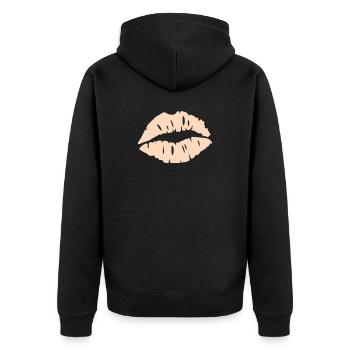  Lippen Silhouette  - Unisex Premium Bio Zip Hoodie - Schwarz - Hinten - Nico (187cm)