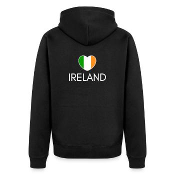 Herz mit irischer Flagge, ich liebe Irland - Unisex Premium Bio Zip Hoodie - Schwarz - Hinten - Nico (187cm)