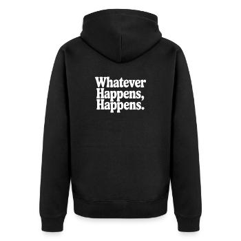 Was auch immer passiert, passiert - Unisex Premium Bio Zip Hoodie - Schwarz - Hinten - Nico (187cm)