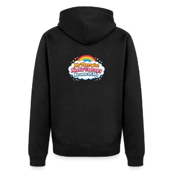 Meine Therapeutin braucht wegen mir selbst eine Th - Unisex Premium Bio Zip Hoodie - Schwarz - Hinten - Nico (187cm)
