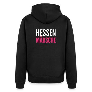 Hessen Mädchen Kontrast Pink - Unisex Premium Bio Zip Hoodie - Schwarz - Hinten - Nico (187cm)