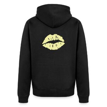 Kussmund Pastell PopArt - Unisex Premium Bio Zip Hoodie - Schwarz - Hinten - Nico (187cm)