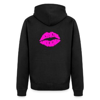Lippenkuss Neonrosa - Unisex Premium Bio Zip Hoodie - Schwarz - Hinten - Nico (187cm)