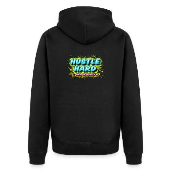 Hustle Hard - It Will Be Worth It - Unisex Premium Bio Zip Hoodie - Schwarz - Hinten - Nico (187cm)