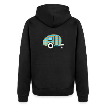 Caravane tricot rayures motif hiver Camping Fan - Veste à capuche bio Premium Unisexe - noir - Dos - Nico (187cm)