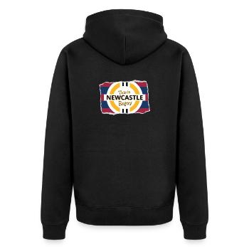 Blauer Roter Turm aus - Unisex Premium Bio Zip Hoodie - Schwarz - Hinten - Nico (187cm)