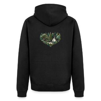 naturverbunden Leben mit einem Tipi Zelt im Wald - Unisex Premium Bio Zip Hoodie - Schwarz - Hinten - Nico (187cm)