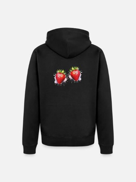 Wasserfarbene Erdbeeren - Unisex Premium Bio Zip Hoodie - Schwarz