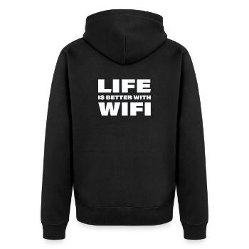 LIFE IS BETTER WITH WIFI - Unisex Premium Organic Zip Hoodie - black - Back - Nico (187cm)