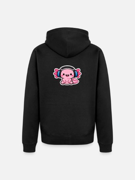 Cuddly Headphone Dragon axolotl - Unisex Premium Organic Zip Hoodie - black
