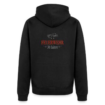 Feuerwehr 30 Jahre Jubiläum - Unisex Premium Bio Zip Hoodie - Schwarz - Hinten - Nico (187cm)