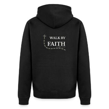 Walk by Faith | 2. Korinther 5,7 - Unisex Premium Bio Zip Hoodie - Schwarz - Hinten - Nico (187cm)