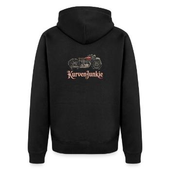  KurvenJunkie Retro Motorrad Biker Oldschool - Unisex Premium Bio Zip Hoodie - Schwarz - Hinten - Nico (187cm)