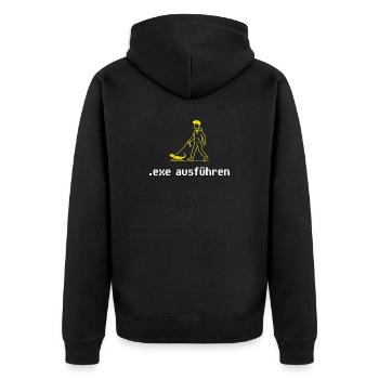 exe ausführen gelb - Unisex Premium Bio Zip Hoodie - Schwarz - Hinten - Nico (187cm)