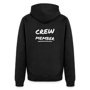 Crew Member Brush Schriftzug - Team Staff Event - Unisex Premium Bio Zip Hoodie - Schwarz - Hinten - Nico (187cm)