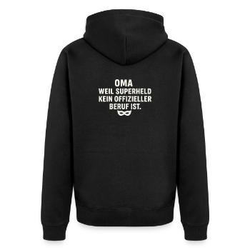 Oma: Weil Superheld kein offizieller Beruf ist - Unisex Premium Bio Zip Hoodie - Schwarz - Hinten - Nico (187cm)