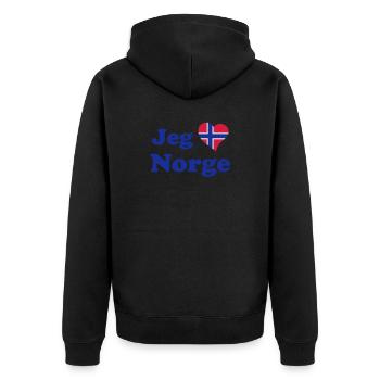 Jeg elsker Norge - I love Norway - Unisex Premium Organic Zip Hoodie - black - Back - Nico (187cm)