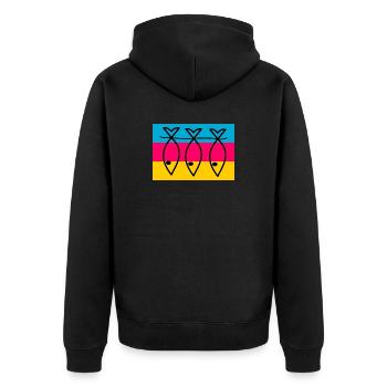 FISH. SARDINE. APRIL FOOLS. SEA. OCEAN - Unisex Premium Organic Zip Hoodie - black - Back - Nico (187cm)
