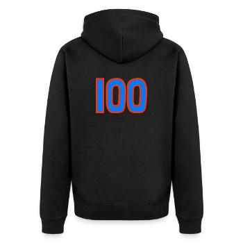100. 100 JAHRE. 100-JÄHRIGES JUBILÄUM. GEBURTSTAG 100 - Unisex Premium Bio Zip Hoodie - Schwarz - Hinten - Nico (187cm)