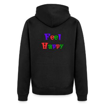 GLÜCKLICH. KOSTENLOS. FREIHEIT. WOHLFAHRT. ZEN. MEDITATION. - Unisex Premium Bio Zip Hoodie - Schwarz - Hinten - Nico (187cm)