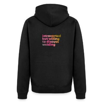 Schweißen Schweißen Schweißen - Unisex Premium Bio Zip Hoodie - Schwarz - Hinten - Nico (187cm)