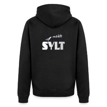 Sylt Möwe & Moin Design - Unisex Premium Bio Zip Hoodie - Schwarz - Hinten - Nico (187cm)
