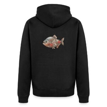 Yakuza Piranha - Unisex Premium Bio Zip Hoodie - Schwarz - Hinten - Nico (187cm)