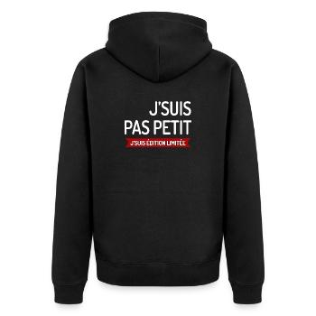 T-SHIRT ICH BIN NICHT KLEIN ICH BIN LIMITIERTE EDITION - Unisex Premium Bio Zip Hoodie - Schwarz - Hinten - Nico (187cm)
