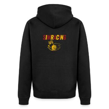 SimRacing Heatwave Emblem - Unisex Premium Bio Zip Hoodie - Schwarz - Hinten - Nico (187cm)