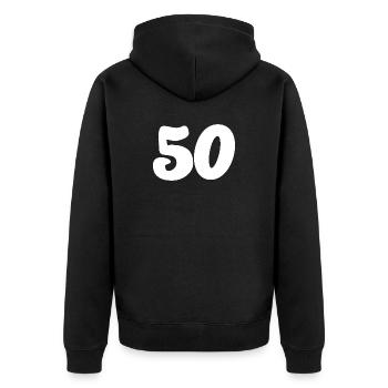 50. 50 JAHRE. 50-JÄHRIGES JUBILÄUM. 50-JÄHRIGES JUBILÄUM. - Unisex Premium Bio Zip Hoodie - Schwarz - Hinten - Nico (187cm)