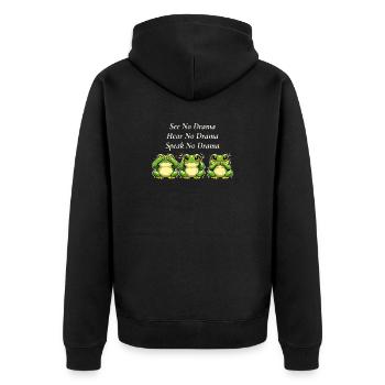 See Hear Speak No Drama Frogs Saying - Unisex Premium Organic Zip Hoodie - black - Back - Nico (187cm)