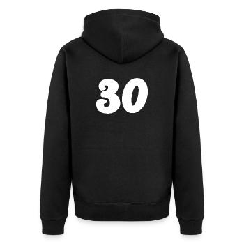 30. 30 YEARS. 30th ANNIVERSARY. 30 YEARS ANNIVERSARY. - Unisex Premium Organic Zip Hoodie - black - Back - Nico (187cm)