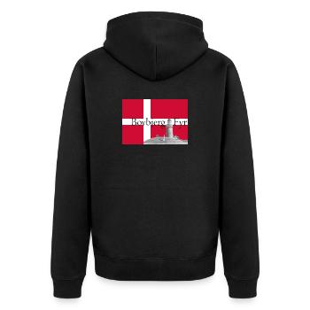 Bovbjerg Fyr auf Dänischer Flagge - Unisex Premium Bio Zip Hoodie - Schwarz - Hinten - Nico (187cm)