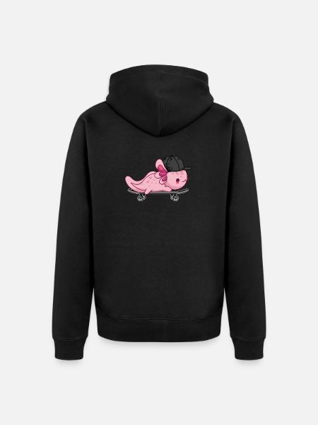 Cool Axolotl Skateboarding - Kawaii Style - Unisex Premium Organic Zip Hoodie - black