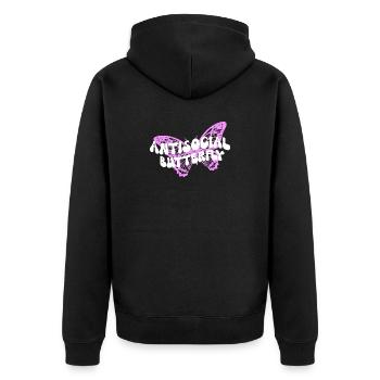 Inspirierende Schmetterlingsfan-Grafik - Unisex Premium Bio Zip Hoodie - Schwarz - Hinten - Nico (187cm)