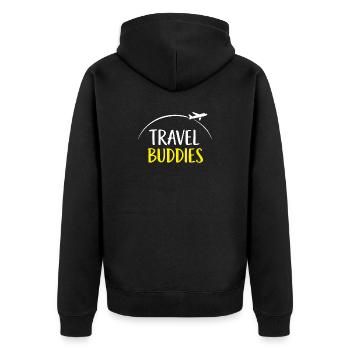 Travel buddies - Unisex Premium Bio Zip Hoodie - Schwarz - Hinten - Nico (187cm)