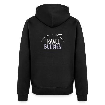Travel buddies - Unisex Premium Bio Zip Hoodie - Schwarz - Hinten - Nico (187cm)