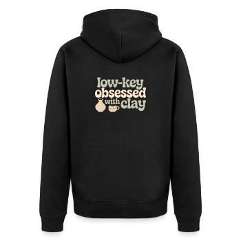Still tonverliebt | Töpfern Keramik - Unisex Premium Bio Zip Hoodie - Schwarz - Hinten - Nico (187cm)