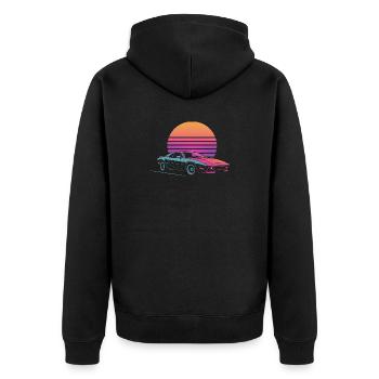Vaporwave Auto Outrun Sunset 80s Synth - Unisex Premium Organic Zip Hoodie - black - Back - Nico (187cm)