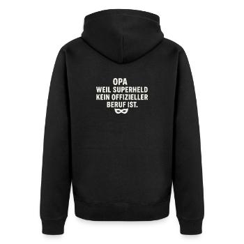 Opa: Weil Superheld kein offizieller Beruf ist - Unisex Premium Bio Zip Hoodie - Schwarz - Hinten - Nico (187cm)