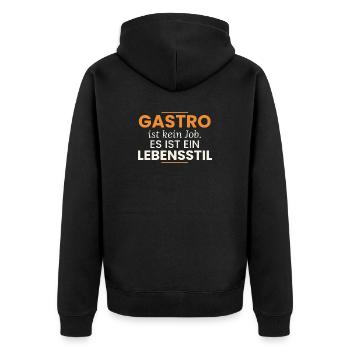 Gastro ist kein Job, es ist ein Lebensstil - Unisex Premium Bio Zip Hoodie - Schwarz - Hinten - Nico (187cm)