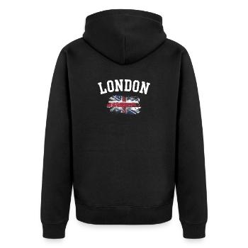 London Grunge Union Flag Tee - Unisex Premium Organic Zip Hoodie - black - Back - Nico (187cm)