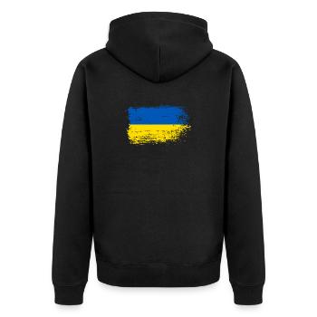 Hinweis Pinselstrich Ukraine - Unisex Premium Bio Zip Hoodie - Schwarz - Hinten - Nico (187cm)