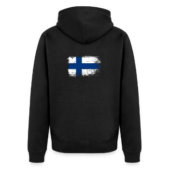 Grunge Finnische Flagge Grafik - Unisex Premium Bio Zip Hoodie - Schwarz - Hinten - Nico (187cm)