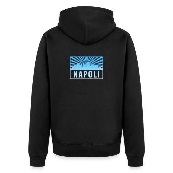 Napoli Skyline Sonnenstrahlen - Unisex Premium Bio Zip Hoodie - Schwarz - Hinten - Nico (187cm)