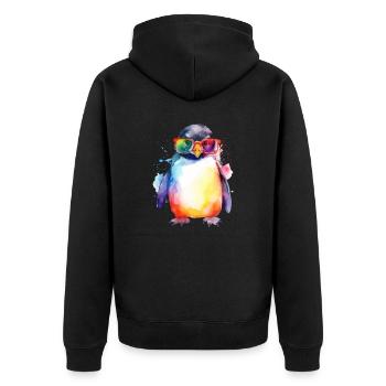 Bunter cooler Pinguin mit Sonnenbrille - Unisex Premium Bio Zip Hoodie - Schwarz - Hinten - Nico (187cm)