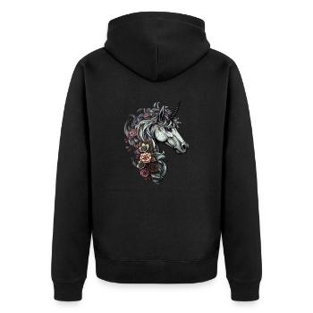Goth Gothic Einhorn Mystisch Horror Blumen - Unisex Premium Bio Zip Hoodie - Schwarz - Hinten - Nico (187cm)