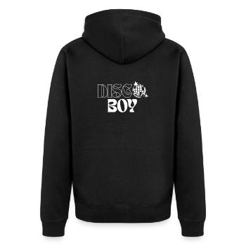 Retro Disco Junge Grafik T-Shirt - Unisex Premium Bio Zip Hoodie - Schwarz - Hinten - Nico (187cm)