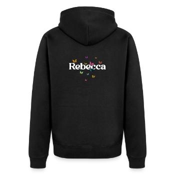 Schöner Mädchenname mit Schmetterlingen REBECCA - Unisex Premium Bio Zip Hoodie - Schwarz - Hinten - Nico (187cm)